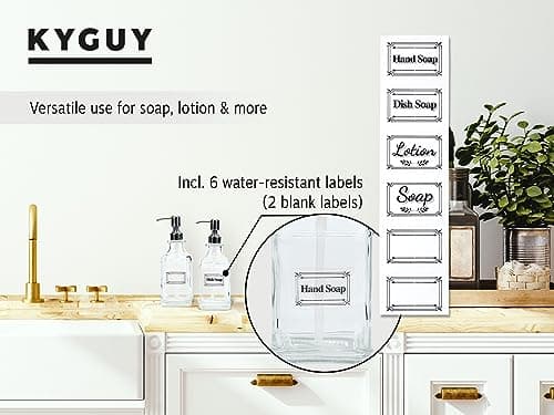 KYGUY - 2X Glass Soap Dispenser Bottles Set - 18 oz Modern Pump Bottle for Kitchen, Bathroom 6