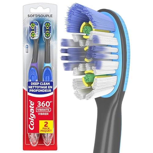 Colgate 360 Vibrate Deep Clean Battery Operated Toothbrush Pack, Soft with 1 AAA Battery Included, 2 Count