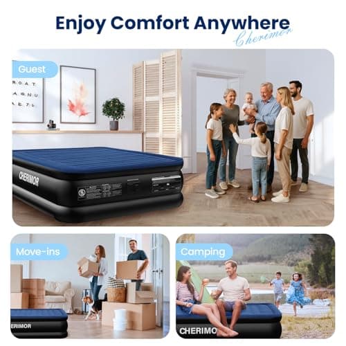 CHERIMOR Queen Air Mattress with Built in Pump, 18" Raised Comfort, Multi-Layer Leakproof, Heavy-Duty Support Blow Up Mattress, 800lbs High Capacity, 3 Min Inflation for Home Camping Guests 8