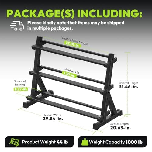 HANDBODE 3-Tier Dumbbell Rack, 1000 lb Large Capacity, Heavy Duty Weight Storage Rack for Home Gym 2