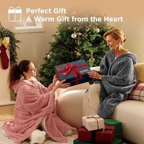 Bedsure Cordless Wearable Heated Blanket - Fluffy Electric Blanket Hoodie with 20000mAh Battery Pack, Portable USB Heated Shawl as Winter Gifts for Women Mom, 4 Heat Levels & 4 Timers, 55"x69", Cream 9