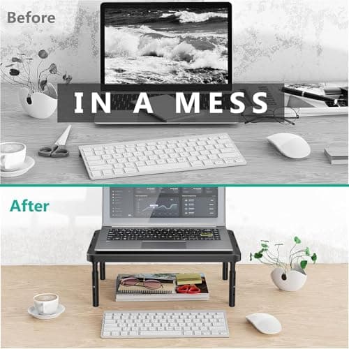 WALI Computer Monitor Stand for Desk, Adjustable Laptop Riser, Desk Monitor Stand Underneath Storage for Office, School Supplies (PTT001-B), 1 Pack, Black 7