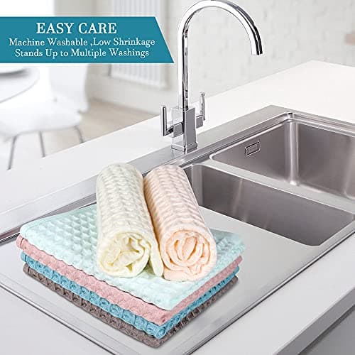 vfaejll 6 Pack Waffle Weave Dish Cloths, 13x13 Inch 100% Cotton Kitchen Towels for Washing Dishes - Super Absorbent, Quick Drying Dish Rags (Mixed Colors) 6