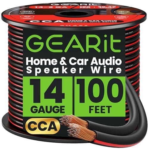 GEARit 14 Gauge Speaker Wire 100ft,Flexible Speaker Cable with Foot Markers & Polarity Markings,14 Gauge Wire for Car Audio & Home Theater Speakers,Audio Cable for DIY Installations,CCA(Black)