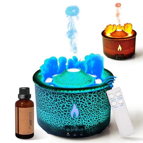 BOHOFAM Aroma Essential Oil Diffuser 360 ML,Volcano and Flame Diffuser/Humidifier,give1.76 oz Hotel Collection Essential Oils,Blue/red Light Selection,Diffusers for Home,Large Room(Black Cracks)