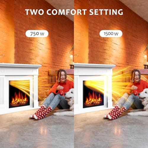 44" Corner Electric Fireplace with Mantel Package Freestanding Fireplace Heater Corner Firebox with Log & Remote Control,750-1500W,White 7