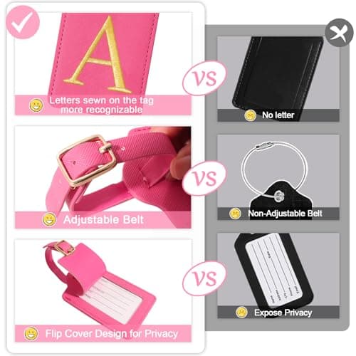 Initial Luggage Tags for Suitcases, Cute Embroidered Letter Luggage Bag Suitcase Identifier Name Baggage Tag, PU Leather Travel Luggage Tags, Bag Tags for Men Women Kids Luggage Handbags(Rosered A) 7