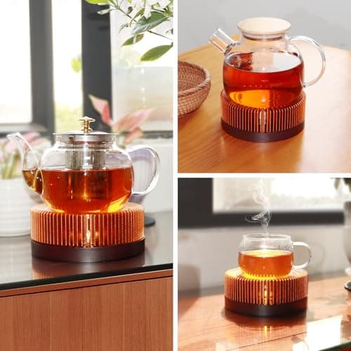Teapot Warmer, JUKFITA Durable Tea Warmer for Heating Tea, Coffee, Milk & Food, Made Aluminum & Wood, Compatible with Most Standard Teapots 5