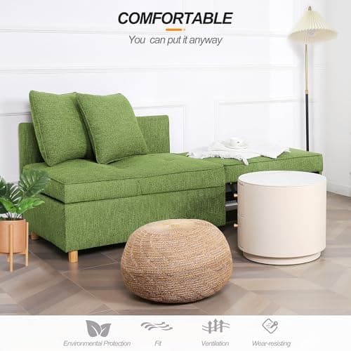 Sleeper Sofa, 4-in-1 Convertible Sofa Bed, 3-Seat Linen Fabric Love seat Couch with 2 Throw Pillow, Single Recliner for Small Space with 5 Adjustable Backrest 5