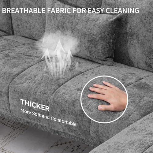 YITAHOMA Sectional Couches for Living Room, U Shaped Sofa Chenille Modern Couch with USB & Type C Charging Ports Double Chaise and Comfy Upholstered, Dark Grey 5