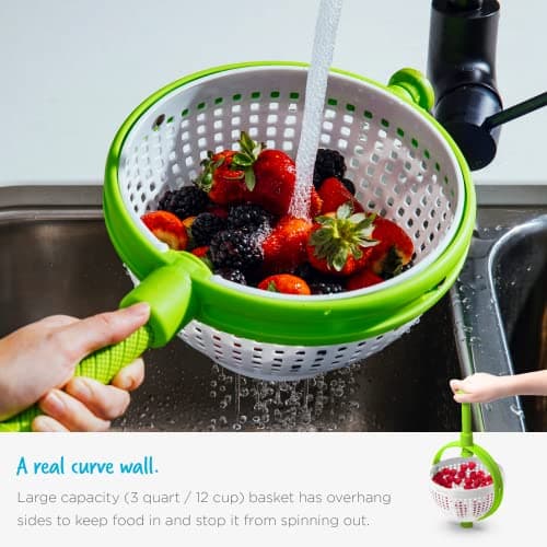 Dreamfarm Spina 2-In-1 Easy-To-Use, Collapsible Salad Spinner & Straining Colander for Salad, Fruit, Vegetable, Lettuce - White/Green 8