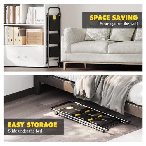 KINGRACK 3 Step Ladder, Sturdy Steel Step Stool with Safe-Lock Design, Handrail, Anti-Slip Wide Pedals, Pass 800lbs Load Testing, Folding Portable Ladder for Multi-Purpose, Home, Kitchen, Black 5