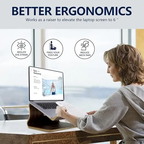 SAMDI Wood Laptop Stand for Desk,Laptop Holder Stand,Wooden Cooling Computer Holder,Suitable for Most laptops Heat Dissipation Shelf (Walnut) 5