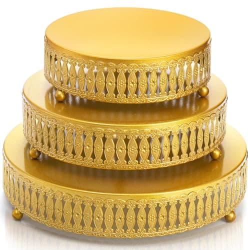 Goaste 3 Pack Metal Gold Cake Stand, 8"/10"/12" Round Cake Stands Set, Dessert Cupcake Display Stand Plate, Metal Display Risers for Pastry, Wedding, Birthday, Party, Anniversary, Table Decor, Events