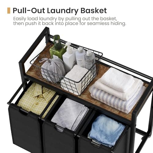 SwaaVee Laundry Hamper, Laundry Basket, Laundry Sorter with 3 Removable Bags, Clothes Basket with 3 Compartments, Wheels, Shelf for Laundry Room Bathroom Bedroom (3 Bags-Black) 5