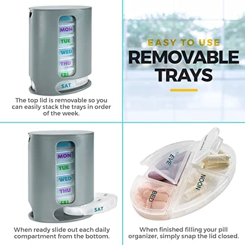 MEDca Weekly Pill Organizer, 1 Dispenser, 7 Stackable Compartments Four Times-a-Day - Morning, Noon, Evening, and Bedtime, Grey 5