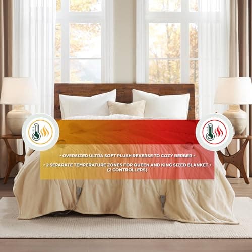 Woolrich Heated Plush to Berber Electric Blanket Throw Ultra Soft Knitted, Super Warm and Snuggly Cozy with Auto Shut Off and Multi Heat Level Setting Controllers, Queen: 84x90, Tan 8