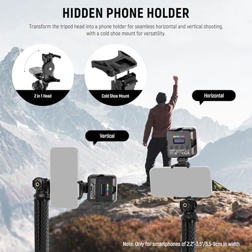 NEEWER Camera Tripod with Remote, Mini Flexible Vlog Phone Tripod Stand with Action Camera Mount Adapter, Hidden Phone Holder & Cold Shoe Compatible with iPhone Hero13 12 11 10 9, Max Load 4.4lb, TP34 8