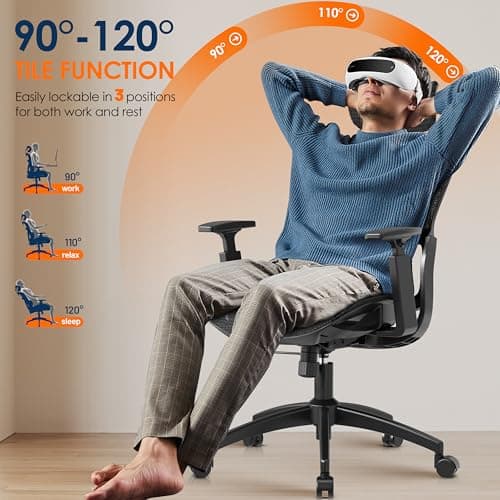 GABRYLLY Ergonomic Office Chair, High-Back Desk Chairs with Adjustable Lumbar Support, Headrest, Tilt Function, Soft Wide Seat and 3D Armrest, 300 LBS Sturdy Home Mesh Chair Task Chairs, GY1070 5