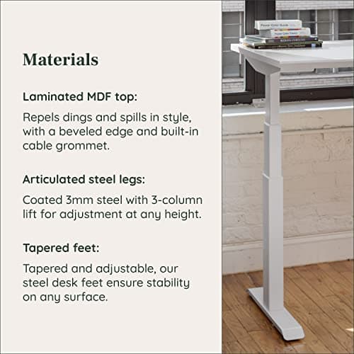Branch Standing Desk 48 Inches - Adjustable Height Desk with Dual Motors, Three-Stage Lift, Four Memory Presets - White Base and Woodgrain Top 5