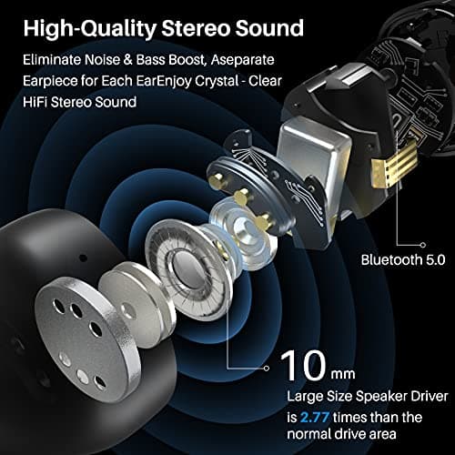 TOZO T12 Pro Wireless Earbuds Bluetooth Headphones with Qualcomm QCC3040 4 Mics CVC 8.0 Call Noise Cancelling and aptX Stereo Headset 2500mAh Wireless Charging Case IPX8 Waterproof Earphones Black 7