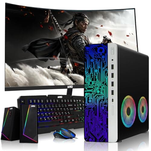 HP G3 Desktop PC, Intel i3, 16GB RAM, 512GB SSD, 27-Inch Curved Monitor, RGB Speaker, RGB Keyboard with AI-Enabled Copilot Key Mouse, 2X ARGB Fan WiFi, Windows 11 Pro (Renewed)