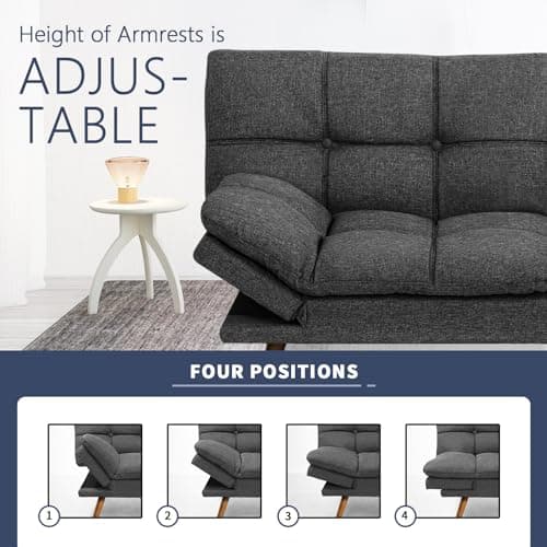 IULULU Futon Sofa Bed, Modern Convertible Sleeper Couch Daybed with Adjustable Armrests for Studio, Apartment, Office, Small Space, Compact Living Room 5