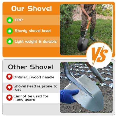 HIGHLIGHT Spade, Heavy Duty Gardening Shovel, Garden Shovel 56 inch for Digging, Round Shovel with D-Handle, for Garden,Beach, Snow, Fiberglass Handle (Orange) 6