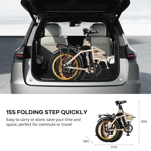 EUYBIKE Foldable Electric Bike for Adults, 30+MPH, 48V 20Ah Removable Lithium Battery up to 80Miles, 20" Fat Tire 1000W Peak Motor Dirt Ebike Adult Electric Bicycle for Beach Mountain E Bike Yellow 8