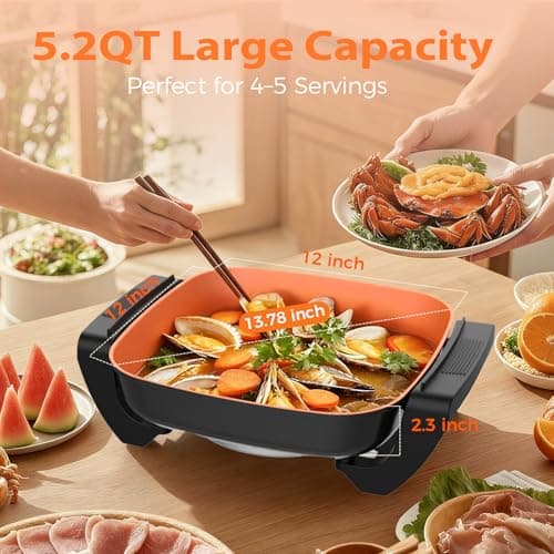 OSTBA Electric Skillet and Frying Pan with Glass Lid, 12"x12" Copper Nonstick Electric Pan for Cooking, 1500W Power, Cool Touch Handles, Adjustable Temperature, PTFE & PFOA Free 7