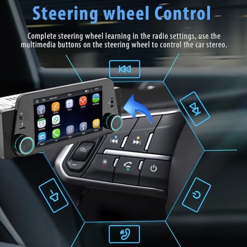 [Wireless] 300PPI Ultra-Clear Single Din Car Stereo with Wireless Apple CarPlay/Android Auto, 5 Inch Touchscreen Radio with USB Type-C Fast Charge, Bluetooth Handsfree, Waterproof Backup Camera 8