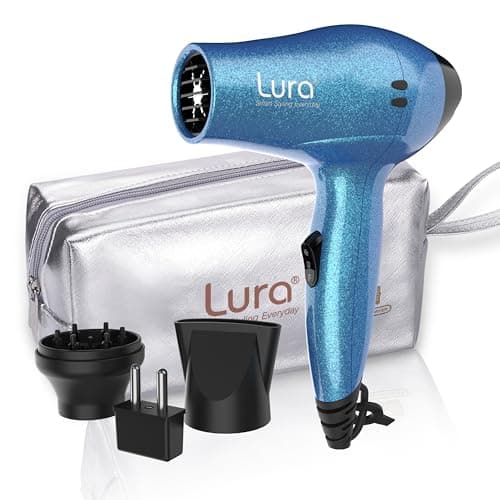 LURA Travel Hair Dryer with Diffuser,Small Dual Voltage Hair Dryers for Women,Mini Portable Blow Dryer for Men,Lightweight Compact Blow Dryer with European Plug(Blue)