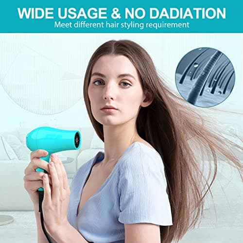 Portable Travel Hair Dryer, Mini Lightweight Dual Voltage Blow Dryer 1200W with Folding Handle, with One Concentrator (Blue) 7