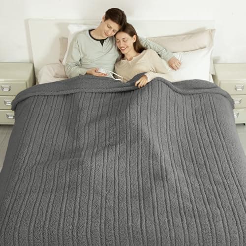 LUZARTA Heated Blanket King Size Single Control - 100"X90" Soft Double Sided Sherpa Electric Blanket with 6 Heating Levels & 10 hrs Timer Settings, Washable & ETL Certified for Bed, Grey