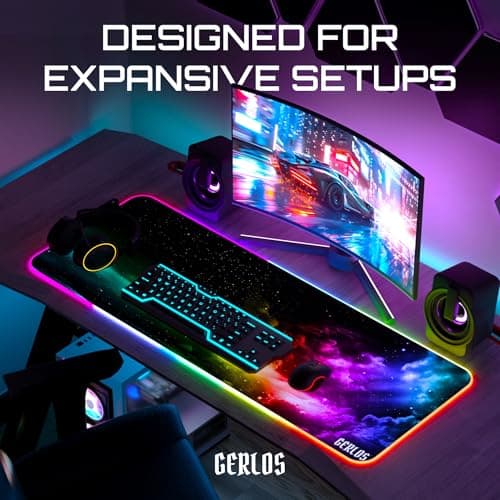 Gerlos RGB Large Gaming Mouse Pad, Extended Soft LED Mouse Pad, Non-Slip Rubber Base, Water Resist Keyboard Pad, Computer Mousepad 31.5×11.8 inches 8