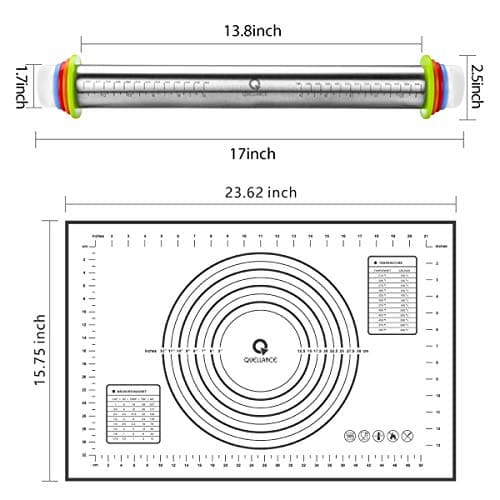 Rolling Pin and Pastry Baking Mat Set, Rolling Pins with Adjustable Thickness Rings, Stainless Steel Dough Roller for Baking Fondant, Pizza, Pie, Pastry, Pasta, Cookies (Black Mat) 5