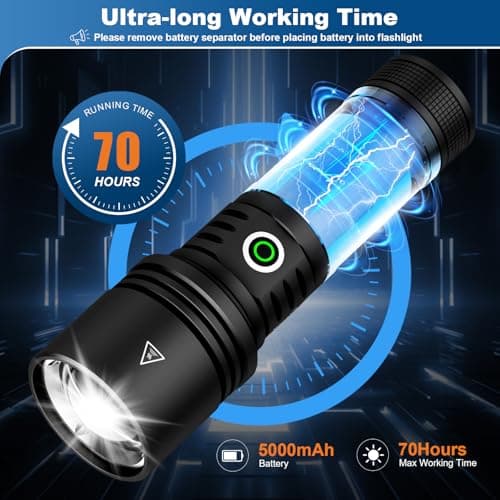 Philips Flashlights High Lumens Rechargeable with Ignition Lens,3000lm Tactical Flashlights with Camping Lamp,2 Colors Zoomable 5Modes Reverse Charging LED Bright Flashlight for Home Outdoor Gift 6