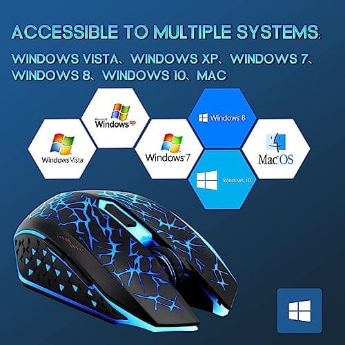 VEGCOO C12 Wireless Gaming Mouse,Rechargeable Mice Silent Click Cordless Mouse with 6 Buttons PC Gaming Mice Advanced Technology with 2.4GHZ Up to 2400DPI for PC Laptop (Blue) 6