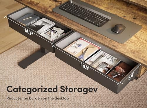 BANTI Height Adjustable Electric Standing Desk with 4 Drawers, 55 x 24 Inch Table with Storage Shelf, Sit Stand Desk, Rustic Brown Top 6