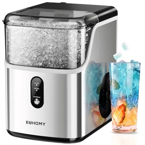 EUHOMY Nugget Ice Maker Countertop, Ready in 7 Mins, 34Lbs/24H Pebble Ice Maker Machine, Self-Cleaning Countertop Sonic Ice Makers with Ice Scoop&Basket, Pellet Ice Maker for Home, Stainless Steel