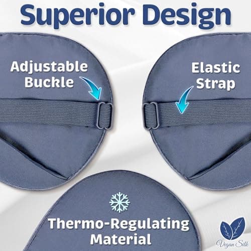 Vegan Silk - Sleep Mask - Navy Gray, 100% Viscose Derived from Bamboo - Lightweight Eye Mask with Adjustable Strap - Blackout Sleeping Blindfold for Women & Men - Comfortable Light Blocking Eye Cover 5