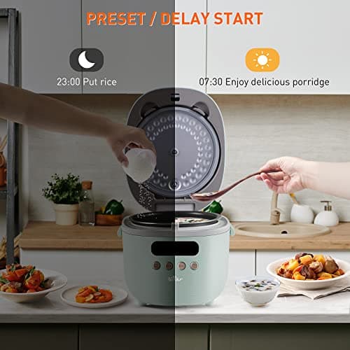 Bear Rice Cooker 4 Cups (UnCooked), Rice Cooker Small, 6 Cooking Functions, Advanced Fuzzy Logic Micom Technology, 24 Hours Preset Keep Warm, for White/Brown Rice Quinoa Oatmeal Soup Cake, 2L Green 8