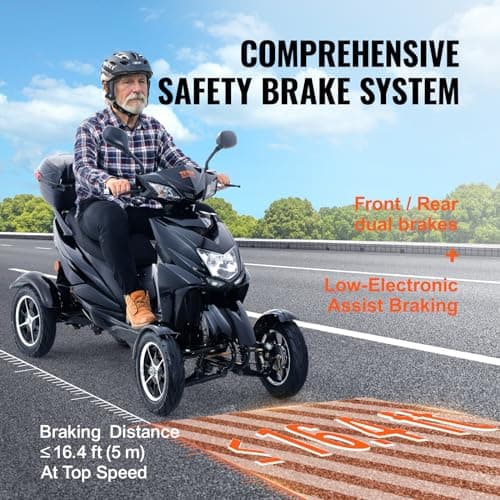 VEVOR Heavy Duty 4-Wheel Mobility Scooters for Seniors & Adults 450lbs Capacity - 40 Miles 3-Speed Long Range, 500W All Terrain Electric Recreational Scooter Wheelchair with 20° Max Climbing Capacity 6