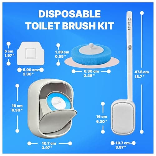 CiLoN Wall-Mounted Disposable Toilet Brush Kit and 30 Fresh Bleach Scrubbing Sponge Pads. Bathroom Space Saving Toilet Wand kit. Toilet Bowl Brush and Holder Set. (Starter Kit + 30 Brush) 6