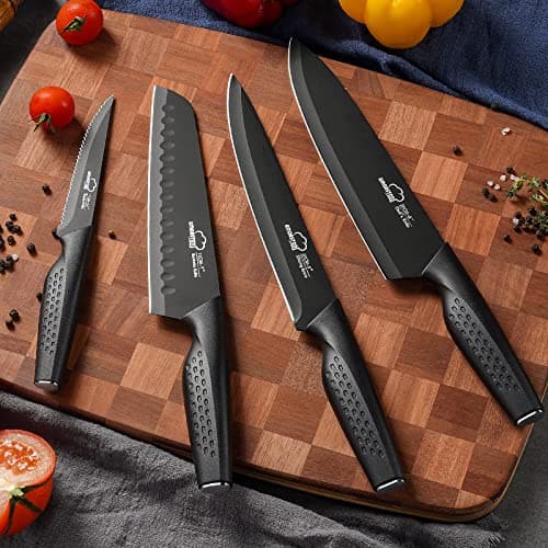 Knife Set, 15 Pieces Kitchen Knife Set with Built in Knife Sharpener Block, Dishwasher Safe, German Stainless Steel Knife Block Set, Elegant Black 9