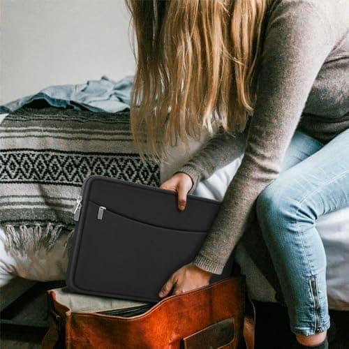 Laptop Sleeve Case 14 inch, Shockproof Protective Laptop Cover Briefcase Carrying Computer Bag with Accessory Pocket Portable Computer Sleeve for 14" MacBook, HP, Dell, Lenovo, Acer, Black 6