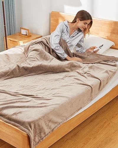 Electric Blanket Full Size, Super Soft Flannel Heated Blanket with 6 Fast Heating Levels & 1-10 Hours Auto Off, Sofa Bed Blanket with Overheating Protection for Home Office Use, 72" x 84", Light Tan