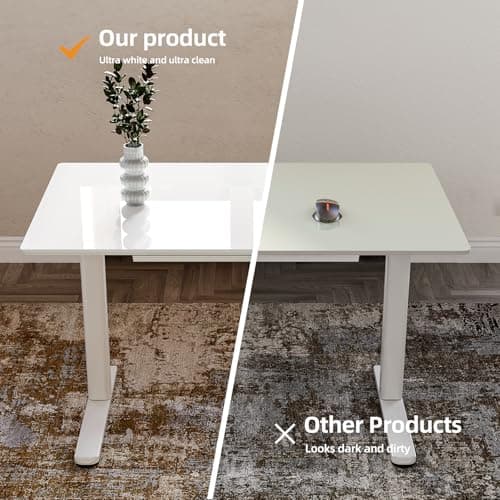 INNOVAR Glass Standing Desk with Drawers, 40 x 24 Inches Electric Height Adjustable Desk, Tempered Glass Top Stand Up Desks for Home and Office, White 5