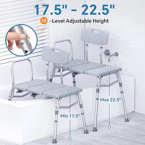 HOMLAND Tub Transfer Bench for Bathtub, FSA/HSA Eligible 400 lbs Heavy Duty Shower Chair with Backrest, Slip-Resistant Feet, Height Adjustable Shower Bench Shower Seat for Elderly and Disabled 5