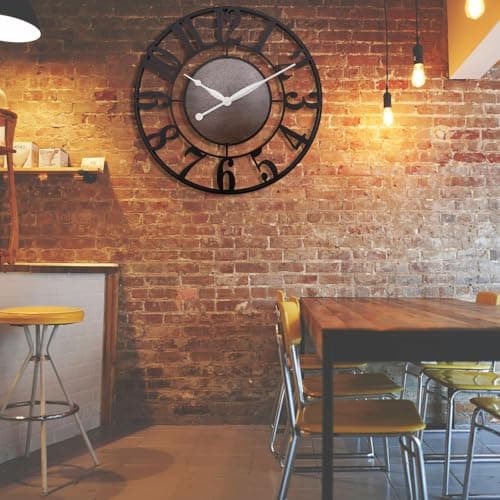 Alarllok Large Wall Clock for Living Room Decor - 24 Inch Metal Big Wall Clocks Rustic Decorative for Kitchen,Fireplace,Farmhouse (Black) 7